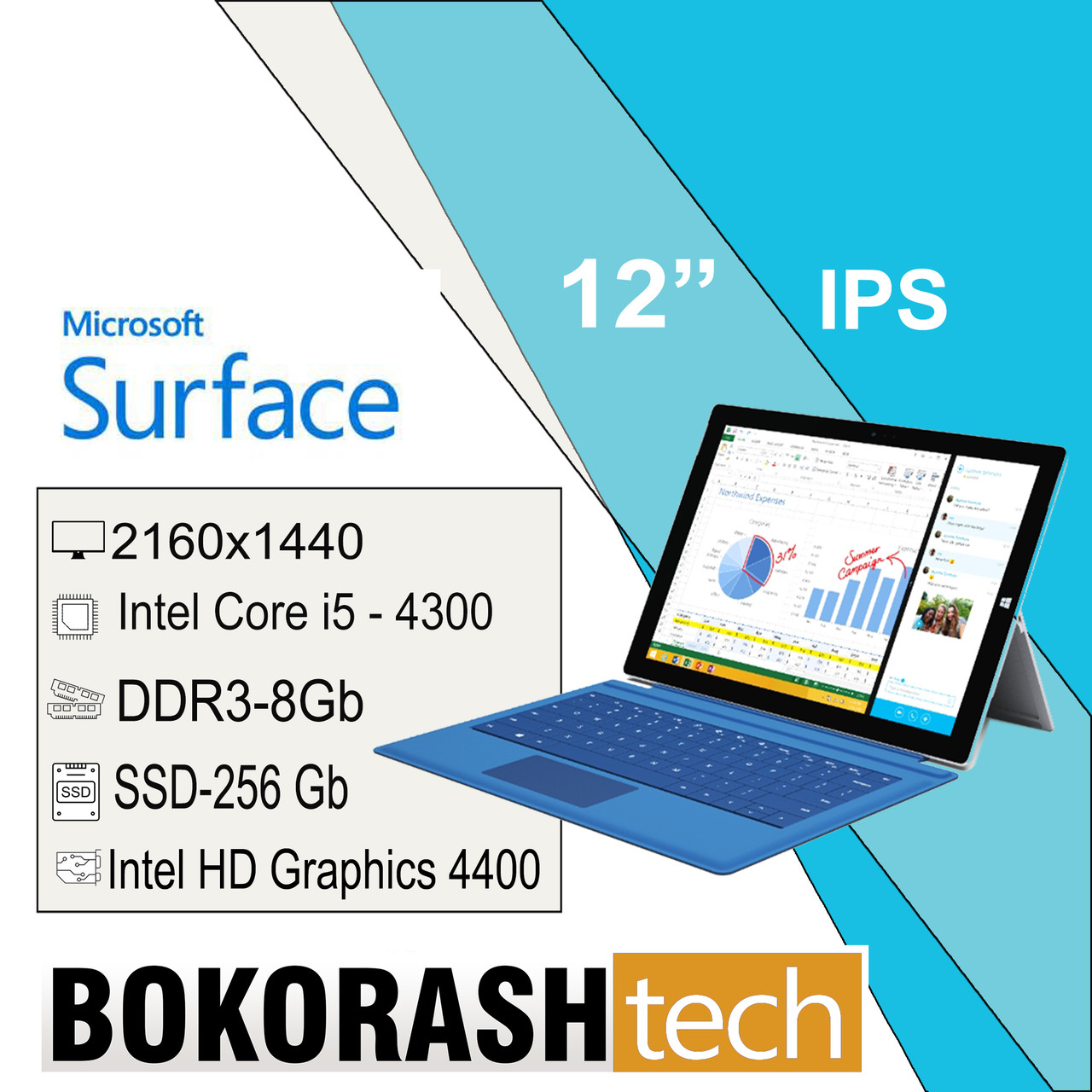 Microsoft Surface Pro 3 | 12" 2K | i5-4300U | 8GB | SSD 256GB | Сенсорный | LTE | Windows 10 Pro, фото 1