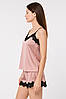 Жіноча шовкова піжама персикова з мереживом, майка на регульованих бретелях і шорти, фото 2