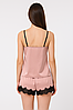 Жіноча шовкова піжама персикова з мереживом, майка на регульованих бретелях і шорти, фото 3