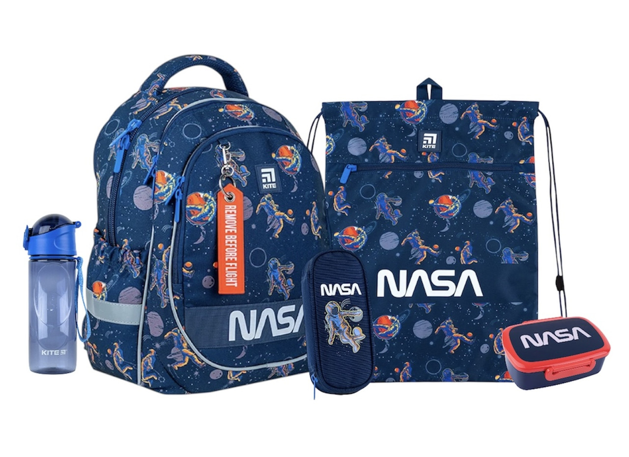 Шкільний набір Kite Education NASA (рюкзак, пенал, сумка, ланчбокс, пляшка) 38x28x16 см ,18 л, фото 1