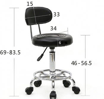 Стілець табурет для майстра зі спинкою на колесах з регулюванням висоти, чорний колір, у сферу краси та масажу