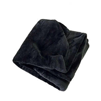 Плюшевий плед на косметологічну кушетку, чорний в салони краси, масажні кабінети, спа салони, для дому