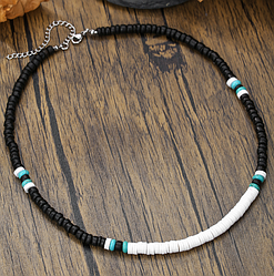 Чоловічий чокер з дерева та намистин, чоловічі намисто чорно білі ЧК-010