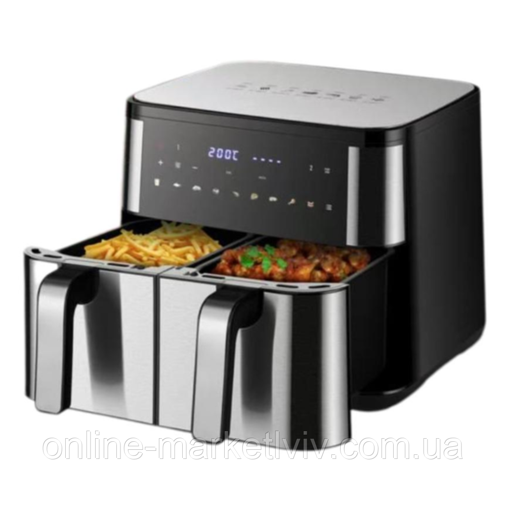 Аерофритюрниця 12л , 4000Вт, 2 чаші, ZP-209 Pro / Фритюрниця безолійна / Кухонний аерогриль