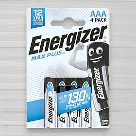 Батарейка лужна Energizer Max Plus alkaline LR3, AAA, 1,5V, 4шт/уп