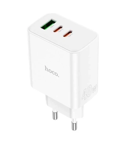 Мережевий зарядний пристрій Hoco C126А (USB/USB-C/USB-C/PD40W)- білий, фото 1