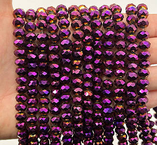 Намистини рондель / 8*6 мм / Кількість: 62-70 шт / Непрозорий / Гальваніка Фіолетовий №11