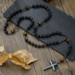 Чоловічий розарій на шию з хрестом, чоловічі намисто ЧК-012
