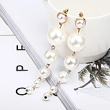 Сережки перлинні довгі перли висячі білі перлини, фото 2