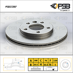 Диск гальмівний передній Volkswagen Transporter T5 "Вентилир". 1шт. [ PSB ] 7E0615301D
