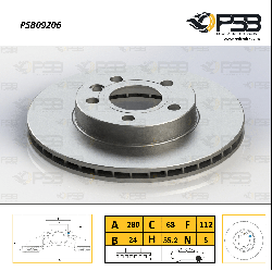 Диск гальмівний передній Volkswagen Transporter T4, Van T4, Multivan "Вентилир". 1шт. [ PSB ] 7D0615301C