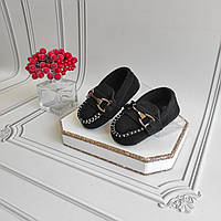 Чорні мокасини пінетки для новонароджених