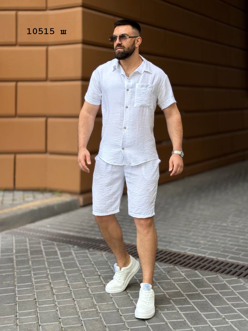 Суперовий  чоловічий костюм з шортами з льна 10515 ш, фото 1