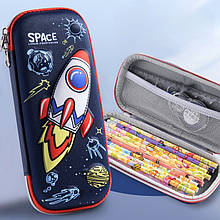 Дитячий пенал твердий Rocket, синій пенал з ракетою, 23×10×5 см