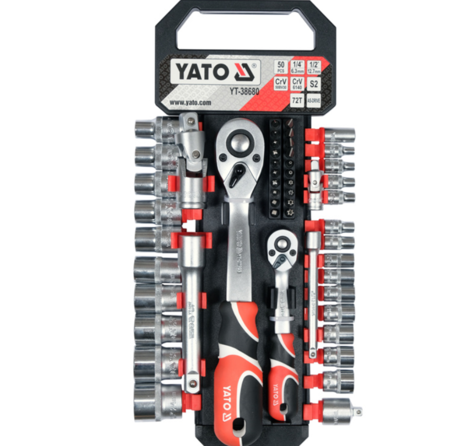 Набір тріскачок 1/2", 1/4" з аксесуарами YATO YT-38680