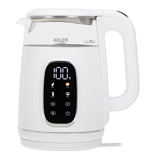 Електричний чайник Adler AD 1305 білий сріблястий зі світлодіодним підсвічуванням та контролем температури 1.7