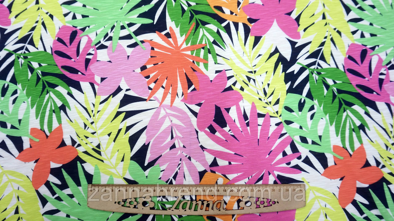 Тканина стрейч-кулір "Фламлі" різнокольоровий "Феєрверк листя", фото 1