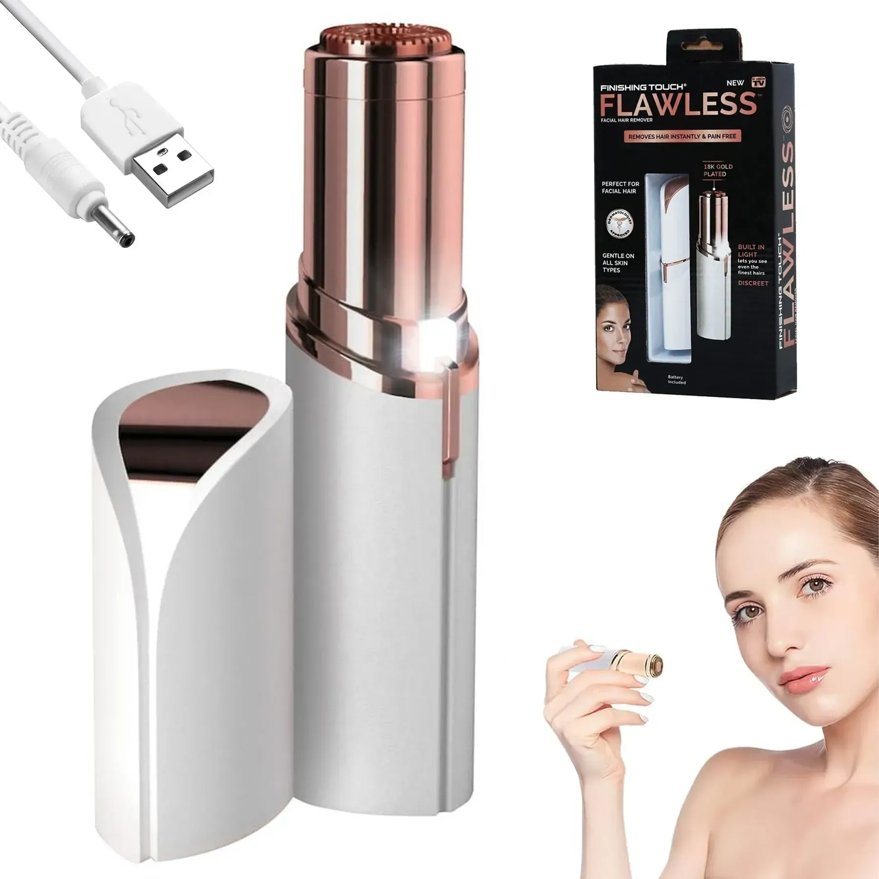 Жіночий тример для обличчя у формі губної помади, від USB, Flawless/Каманний епілятор