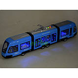 Трамвай іграшка дитяча великий 44 см інерційний зі світлозвуковими ефектами Синій (59837), фото 8