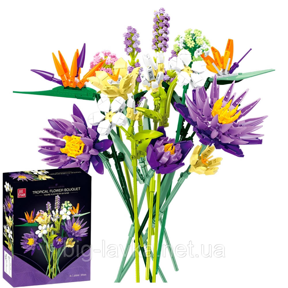 Конструктор JIE STAR Букет тропічних квітів 891 деталь  Різнокольоровий, фото 1