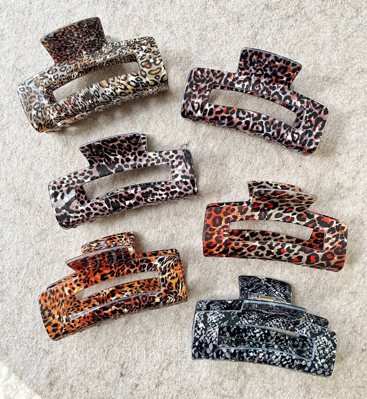 Краби для волосся оптом 8,5*4 см 6 шт/уп ФРАНЦУЗЬКИЙ ПЛАСТИК ЛЕОПАРД, фото 1