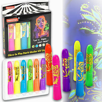 Набір з 6 кольорів флуоресцентних олівців для тіла MD-802 Олівці для аквагриму