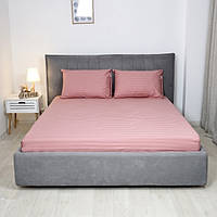 Простирадло на гумці + 2 наволочки 50*70 сатин страйп (в смужку) 100% бавовна однотонне Туреччина темна пудра