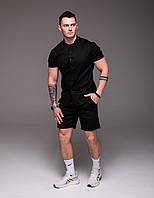 Мужской комплект сорочка шорты льон черный брендовый для лета стильный удобный