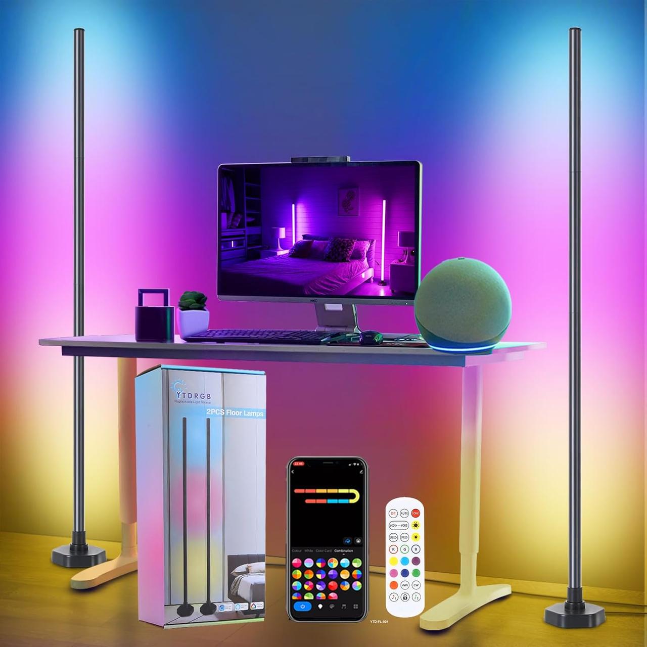 Світлодіодний торшер YTDRGB, кутова лампа, сумісна з Alexa, набір з 2 кутових торшерів із синхронізацією музики, керованих, фото 1