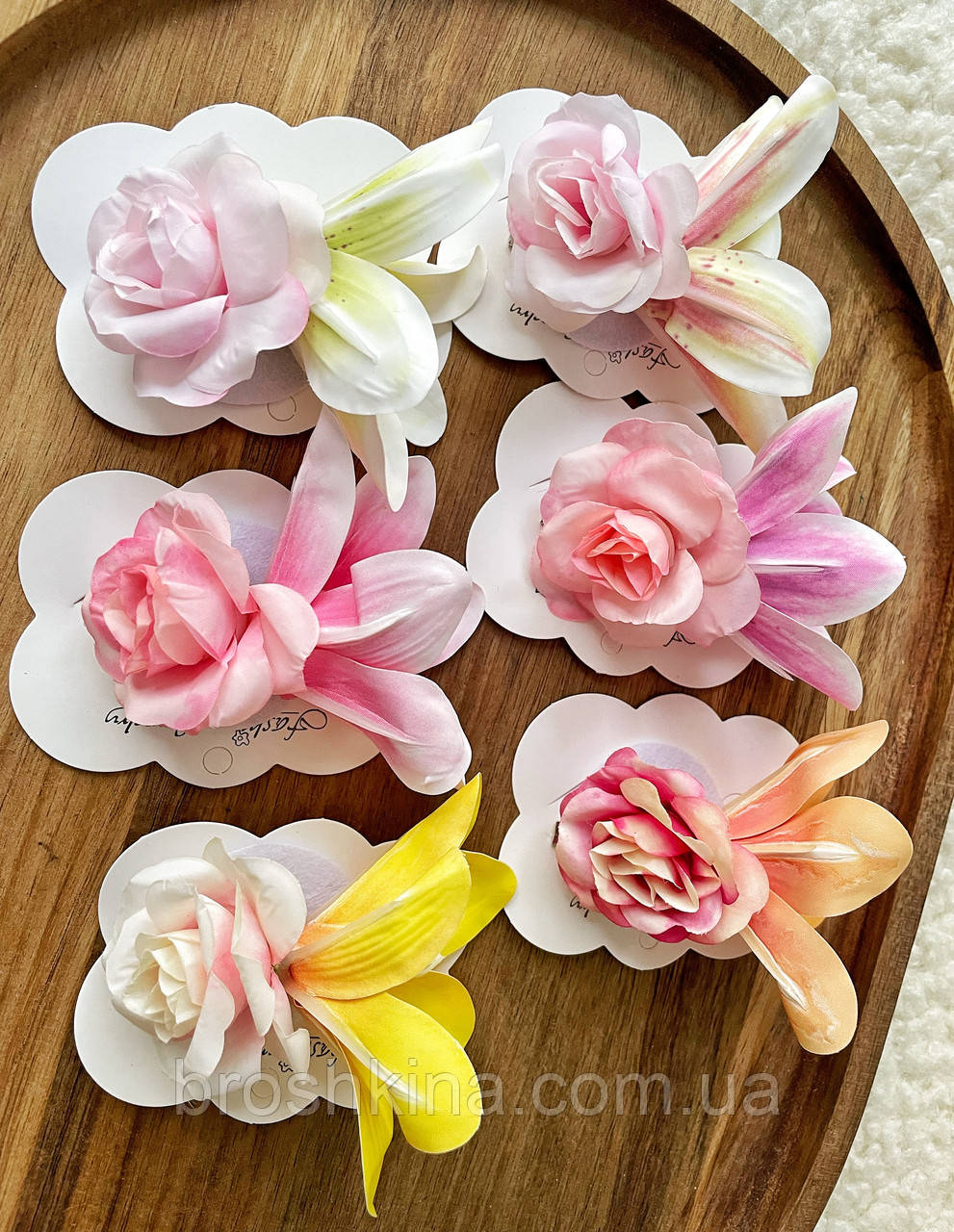 Заколки для волосся оптом 5 см 12 шт/уп КВІТКА ТКАНЕВА 8*6*4 см, фото 1