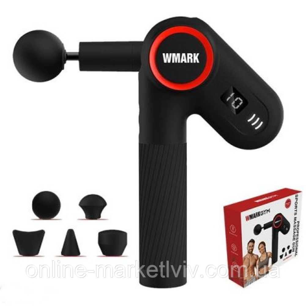 Перкусійний масажер з 5 насадками, 3300 об/хв, 2000 мАг, NG-SM004 / Масажер для тіла / Ручний масажер, фото 1