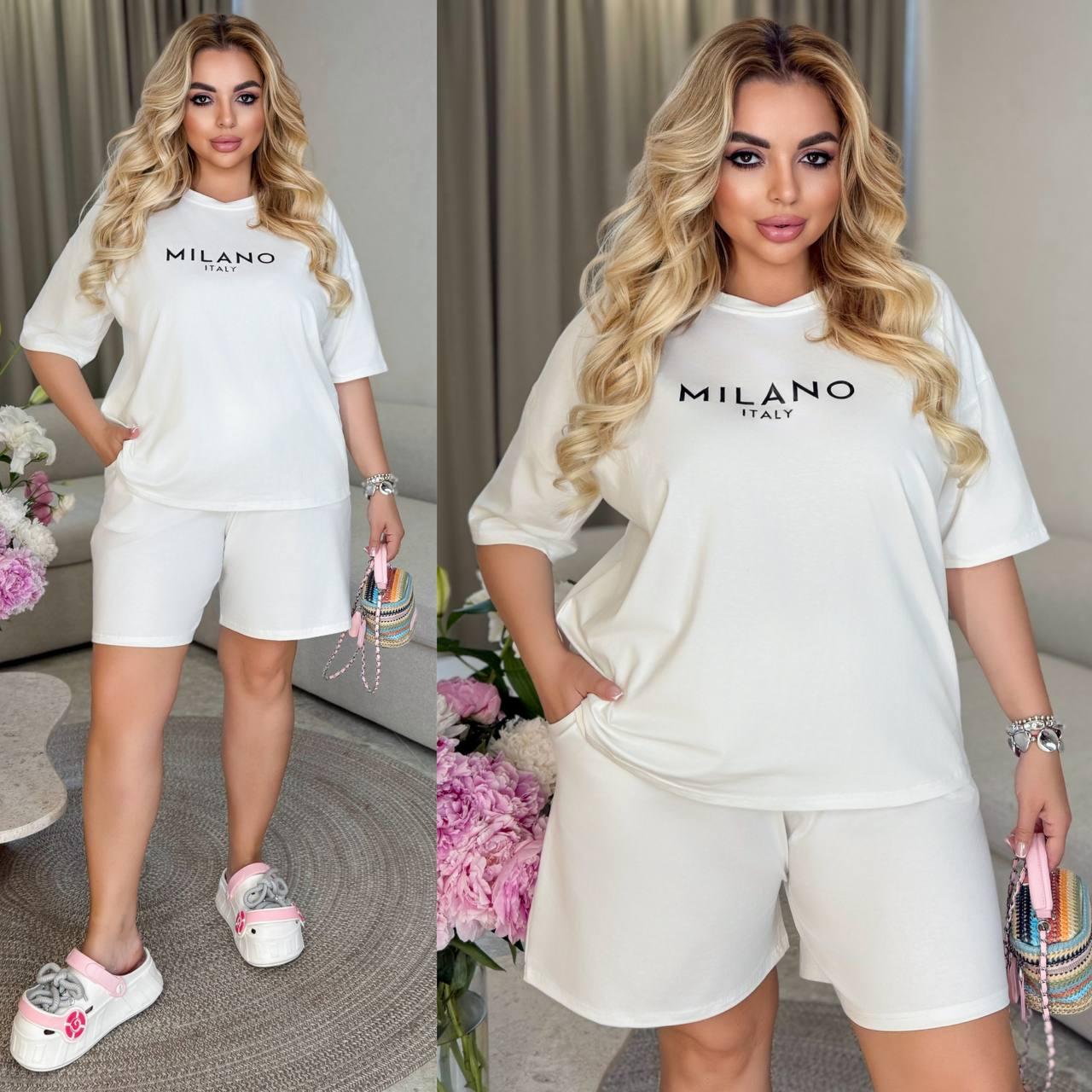 Жіночий прогулянковий літній бавовняний костюм: футболка і просторі шорти з кишенями, батал великі розміри, фото 1