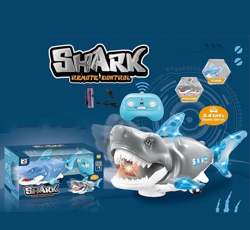 Акула на радіокеруванні ZR 2107 A 2 кольори, пульт керування 2.4 GHZ, акумулятор 3.7 V, USB кабель, підсвічування, звук, в коробці, фото 1