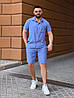 Чоловічий літній стильний костюм із жатого льону: шорти та сорочка з коротким рукавом, фото 2