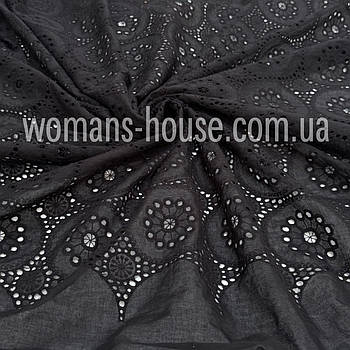 Тканина Батист вишивка прошва бавовна великий кружечок Чорний