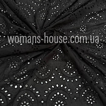 Тканина батист прошва вишита Х/б Фістон «Рисничка» Чорний