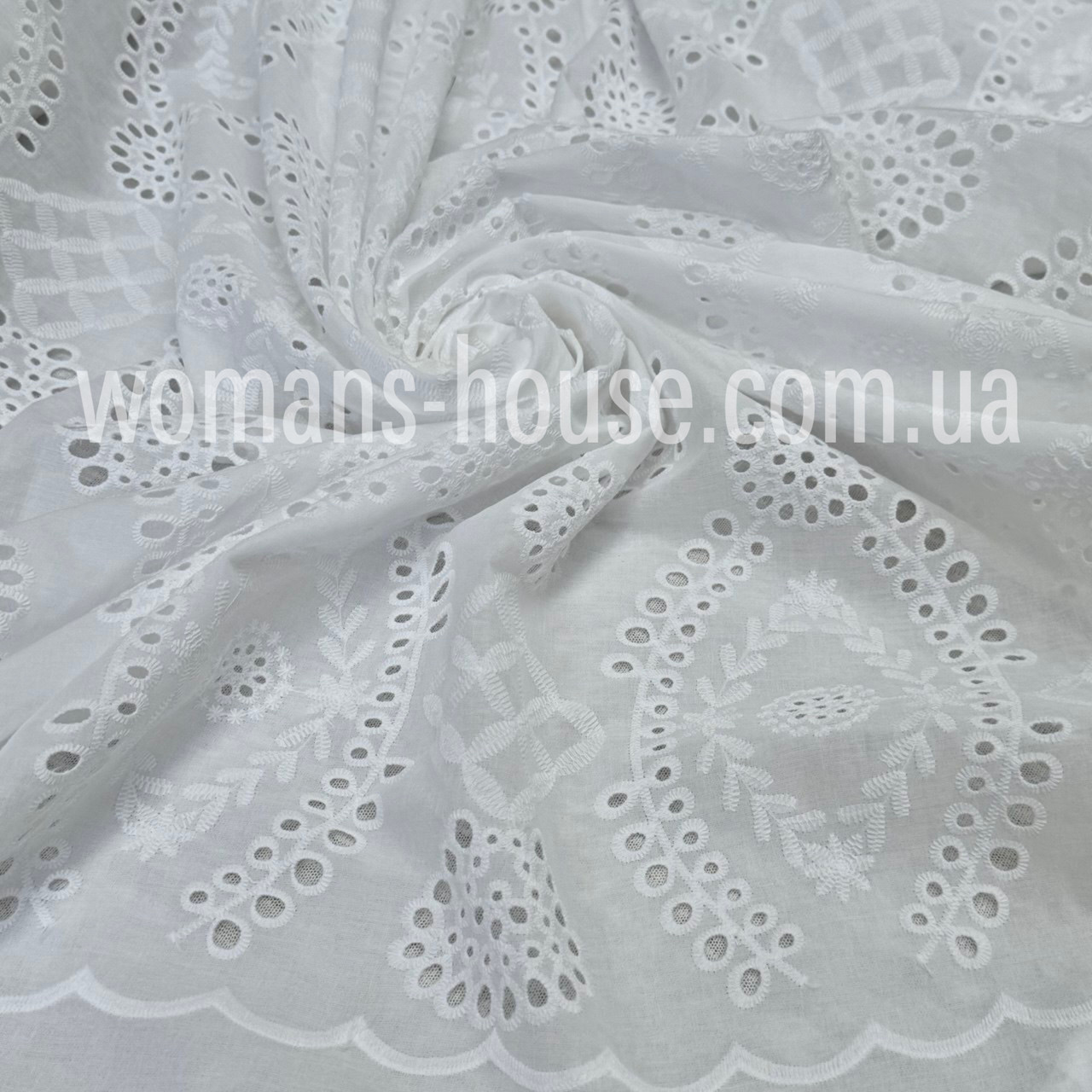 Тканина батист прошва вишита Х/б Фістон «Рисничка» Білий, фото 1