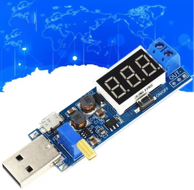 Знижувальний — підвищувальний перетворювач USB XY-UP 3.5-12В/(від 1 В до 24 В) 3 Вт вольтметр регулювання напруги, фото 1