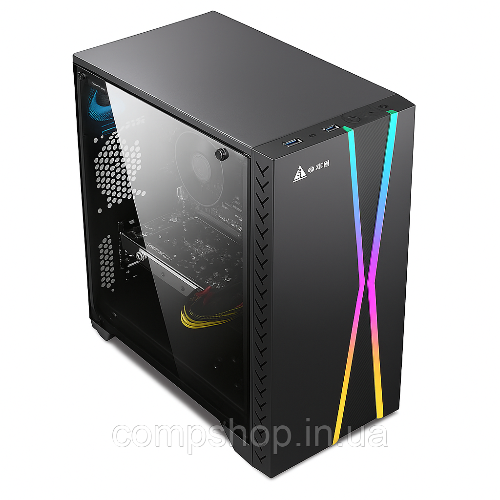 Корпус Mini-Tower з БЖ 500Вт  GOLDEN FIELD M8B ( скло, без вентиляторів, LED-Light, 1xUSB3.0, висота кулера, фото 1