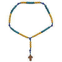 Чотки на 53 намистини дерев'яні синьо-жовті з хрестиком (розм.39см довжин.чоток,/0,9см)