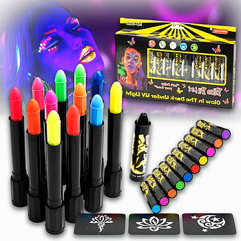 Набір з 12 кольорів флуоресцентних олівців для обличчя та тіла MD-802B Олівці для аквагриму