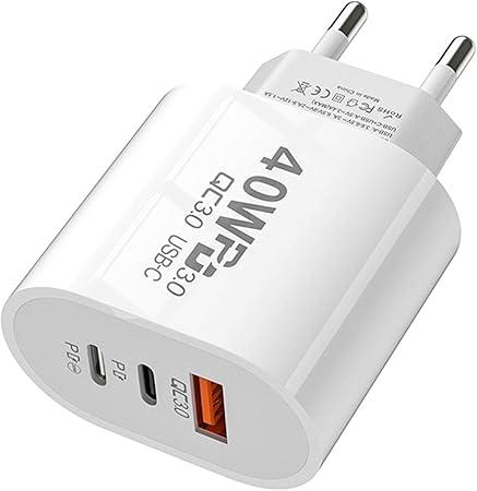 Швидкий мережевий зарядний пристрій 40W з 3 портами (2x Type-C PD, 1x USB-A QC3.0)