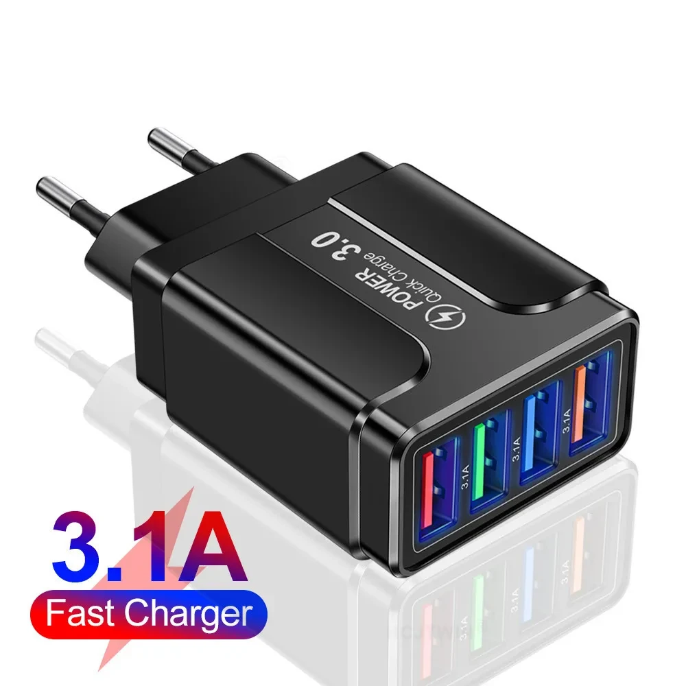Універсальний мережевий зарядний пристрій "Travel Charger" з 4 USB портами BK-386B (Quick Charge 3.0) та загальним виходом до 3.1A