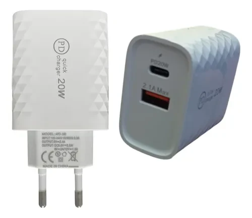 Швидкий мережевий зарядний пристрій APD-180 (20W PD + 2.1A USB)