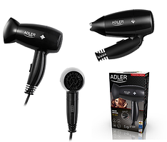 Фен дорожній складний для укладання та сушіння волосся 1400 Вт Adler Фен зі складною ручкою для подорожей