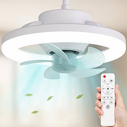 Лампа-вентилятор в патрон E27 з підсвічуванням та пультом CHP-008 / Світлодіодна люстра з вентилятором / Лед люстра