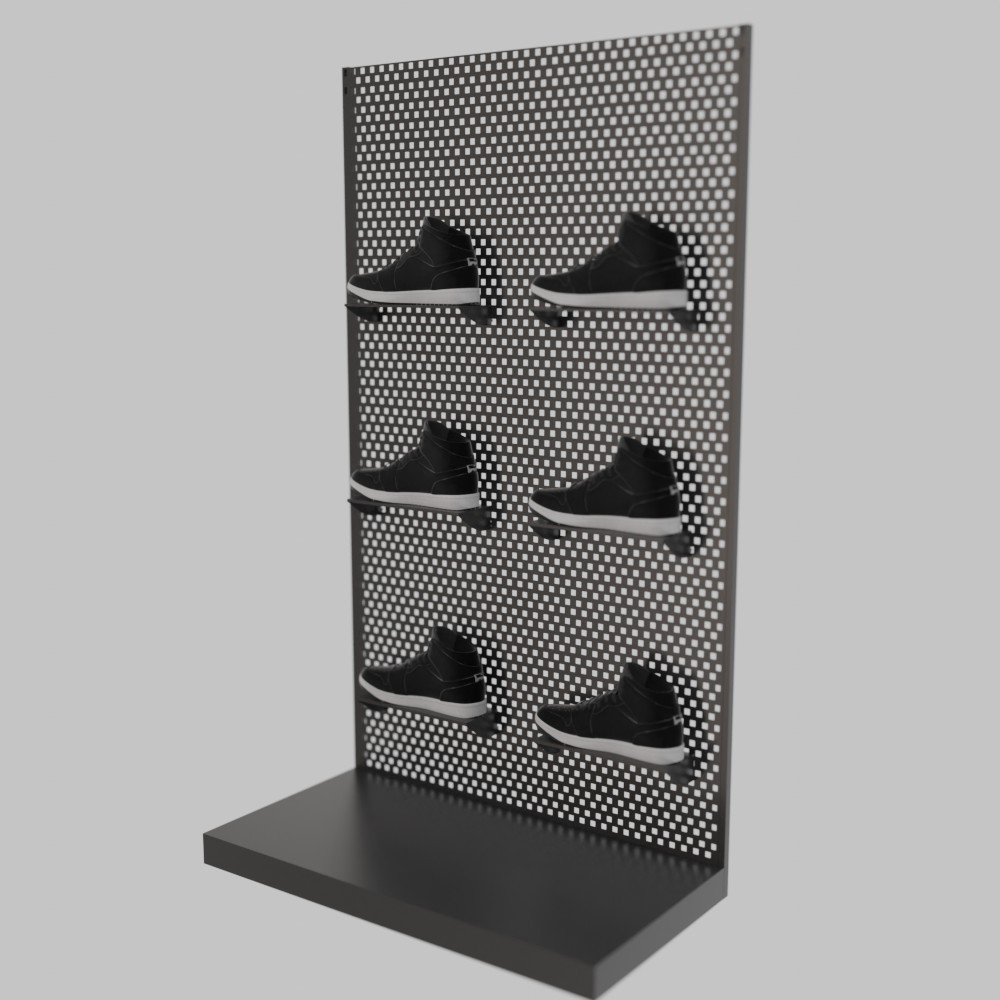 🟡 Металева перфорована стійка під взуття — брендоване торгове обладнання для магазинів, фото 1
