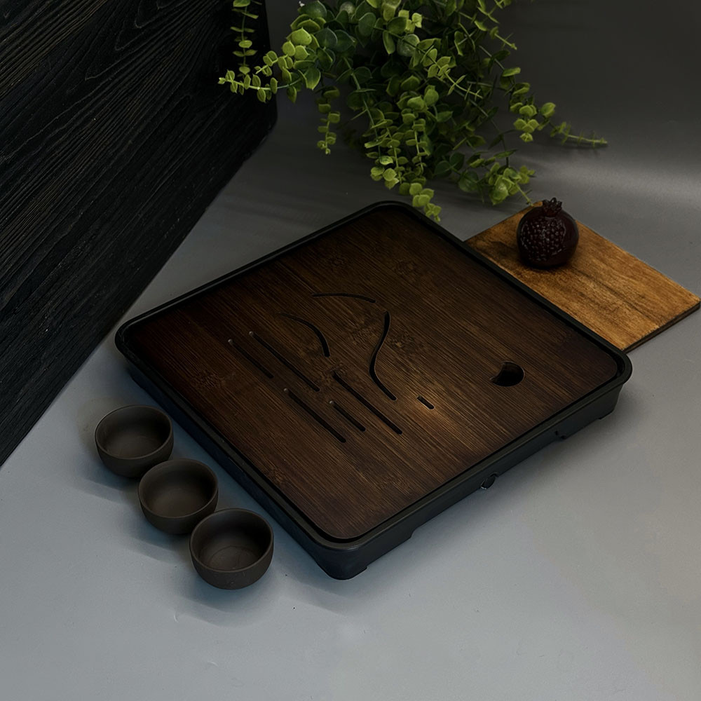 Чабань (Чайна дошка) дерев'яна квадратна «Місячна ніч» Темне дерево, фото 1