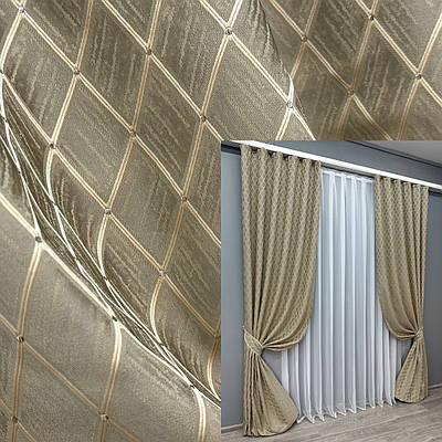 Комплект штор (2шт. 1,5х3м.) жакард, колекція "RUBI". Колір сіро-бежевий. Код 1760ш 33-0719