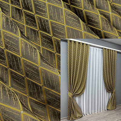 Комплект штор (2шт. 1,5х3м.) жакард, колекція "RUBI". Колір темно-сірий з золотистим. Код 1757ш 33-0722